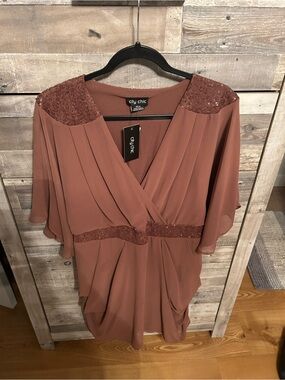 City Chic Copper Sequin-Waist Mini Dress